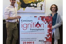 Mathieu Foran, bilingual cultural development officer from Innovation P.E.I., left, recently met with Alecia Arsenault, co-ordinator of this year’s Francophone Ignition Contest to discuss the 2023 edition of the contest. Contributed