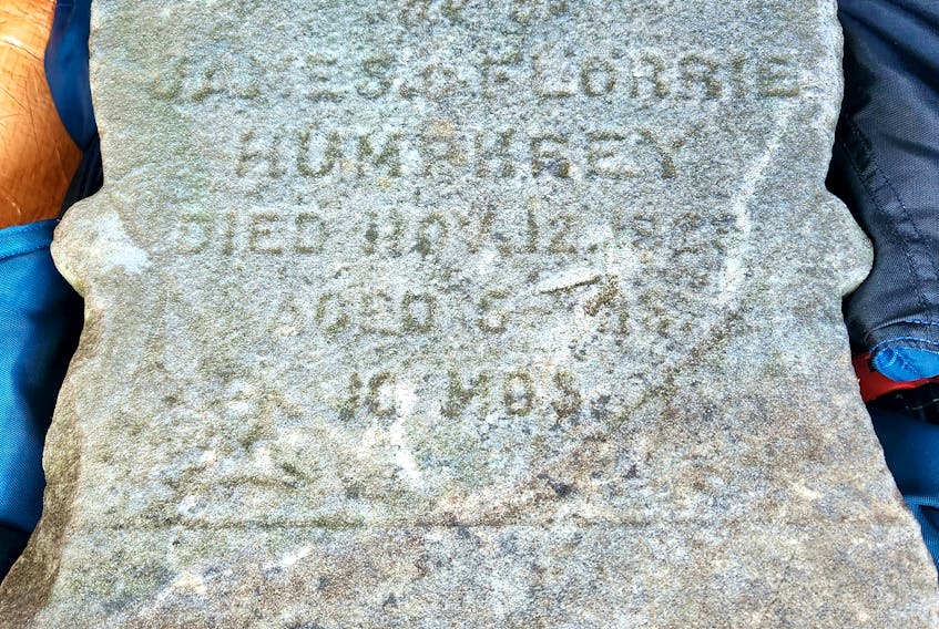 The headstone of Douglas Humphrey was cleaned up and going home with the Humphrey family. The headstone, originally placed in the Fort Massey Cemetery in 1929, was recently discovered in Cow Bay - Katy Jean