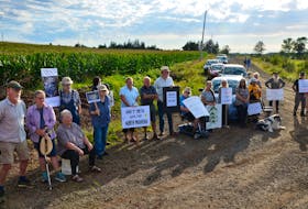A group of concerned citizens gathered on McNally Road in the Burlington, Kings County, area on Sept. 1 for a rally protesting the planned aerial spraying of glyphosate on a nearby recovering clearcut. Protestors have also occupied the spray site. KIRK STARRATT