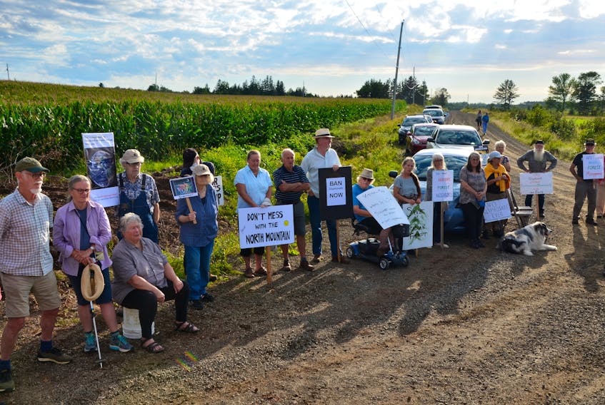 A group of concerned citizens gathered on McNally Road in the Burlington, Kings County, area on Sept. 1 for a rally protesting the planned aerial spraying of glyphosate on a nearby recovering clearcut. Protestors have also occupied the spray site. KIRK STARRATT