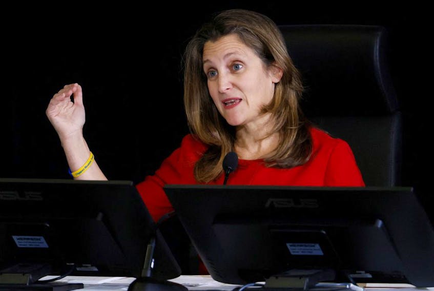 Deputy Prime Minister and Minister of Finance Chrystia Freeland testifies at the Public Order Emergency Commission in Ottawa.