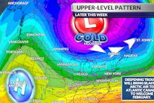 A trough containing bitter arctic air will move over much of Atlantic Canada into the upcoming weekend.