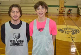 Breton Education Centre players Ethan MacNeil, left, and Ben Kearney are the only Grade 12 players on the Bears’ roster this season. The two will compete in their second New Waterford Coal Bowl Classic high school basketball tournament this week. JEREMY FRASER/CAPE BRETON POST