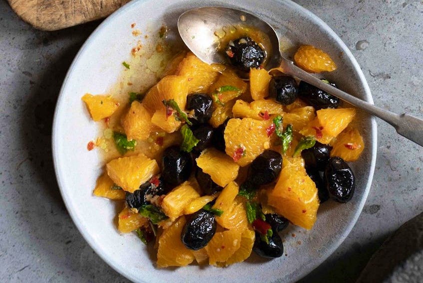 Orange and black olive salad, from The Miracle of Salt by Naomi Duguid.