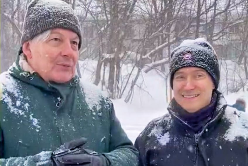 European Union Internal Market Commissioner Thierry Breton, left, and Canada's Industry Minister Francois-Philippe Champagne head out for some ice fishing in Quebec on January 29, 2023.
