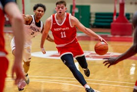 Memorial University Sea-Hawks' guard Flynn Boardman-Raffet (right) is enjoying a strong second season in the Atlantic University Sport (AUS) conference and hopes to help lead his team to the playoffs. Memorial athletics photo/ Udantha Chandraratne