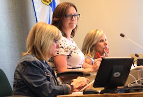 Mayor Amanda McDougall, centre, with municipal clerk Deborah Campbell Ryan, left, and chief administrative officer Marie Walsh: " "