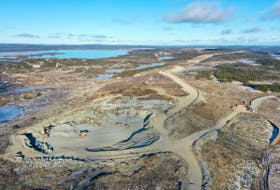 An aerial photo from the fall of 2022 shows progress at Marathon Gold’s Leprechaun site as pre-strip material is removed for construction at the company’s Valentine Gold project near Buchans.