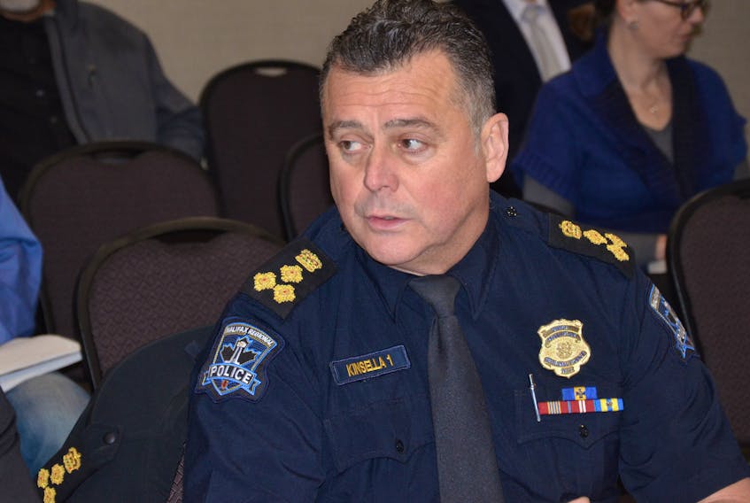 Chief Dan Kinsella of the Halifax Regional Police waits to testify Thursday, Jan. 5, 2023, at the police review board hearing into a complaint launched by Kayla Borden against two HRP members. -- Francis Campbell photo