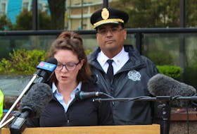 Fire Chief Michael Seth appears with CBRM Mayor Amanda McDougall during a Sept. 28 news conference days after post-tropical storm Fiona wreaked havoc on the Cape Breton Regional Municipality. IAN NATHANSON/CAPE BRETON POST