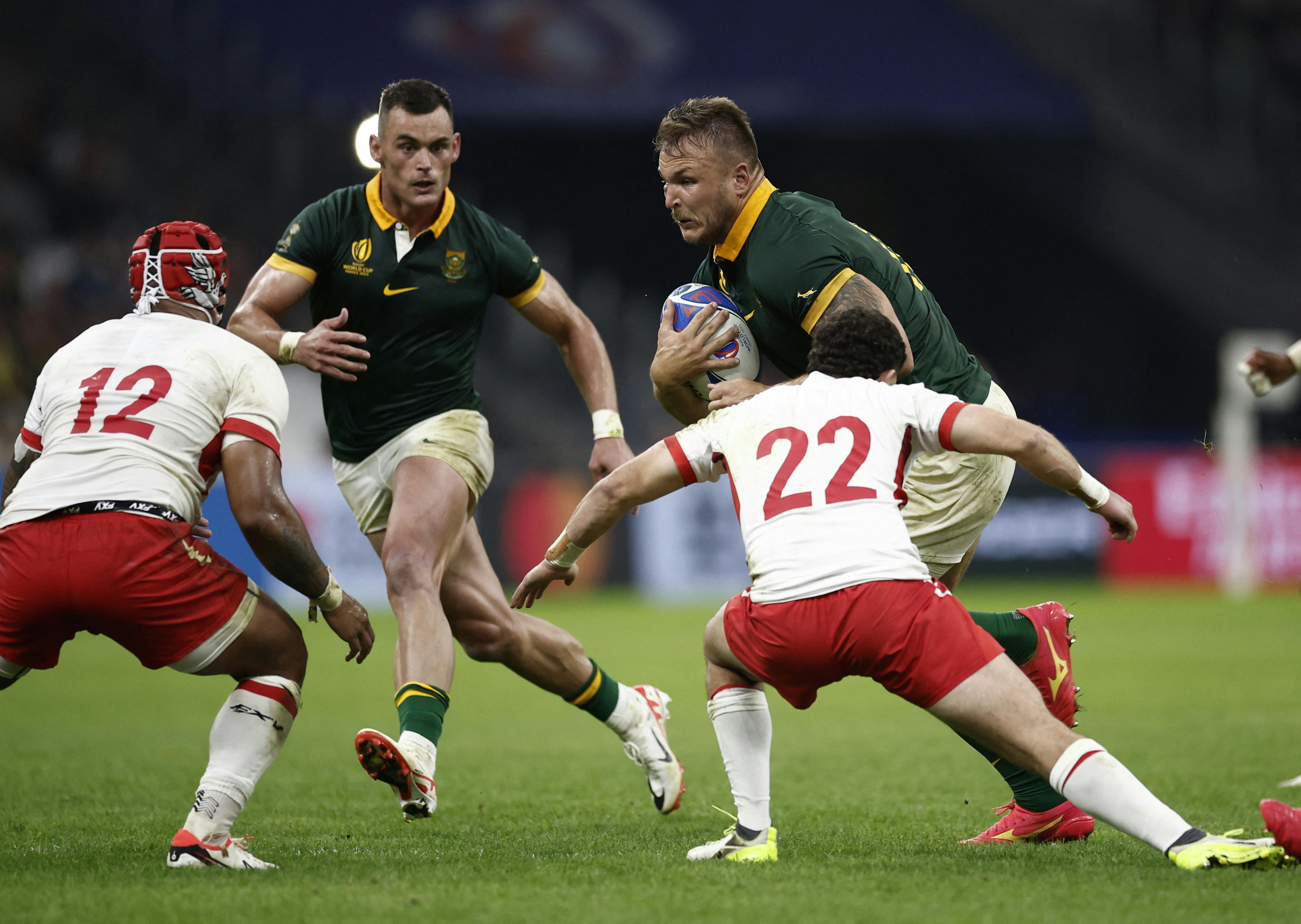 Rugby-Springboks beat feisty Tonga 49-18 to close on quarters SaltWire