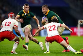 MARSEILLE, France (Reuters) - South Africa were firmly on track for the Rugby World Cup quarter-finals as they ran in seven tries to knock Tonga out with a 49-18 victory in their last Pool B game on