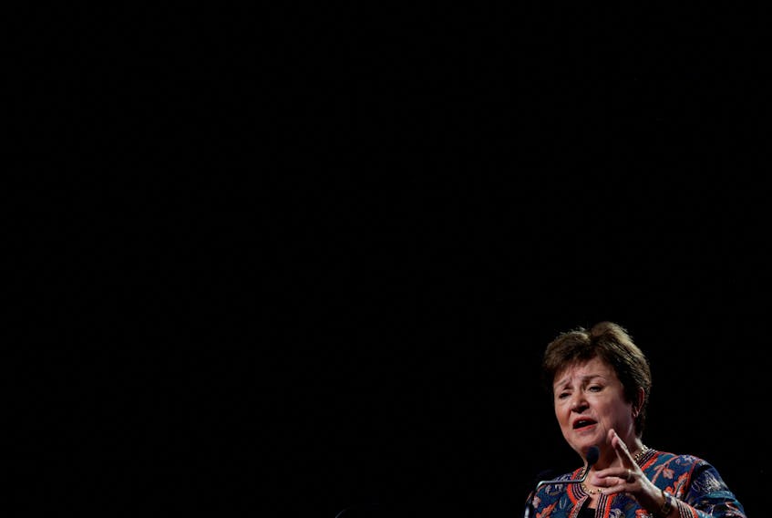 FILE PHOTO: Managing Director of the International Monetary Fund (IMF), Kristalina Georgieva, speaks on the second day of the annual meeting of the IMF and the World Bank, following last month's deadly earthquake, in Marrakech, Morocco, October 10, 2023. REUTERS/Susana Vera/File Photo