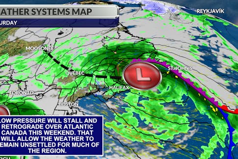 Rain will be more widespread over the eastern half of the Maritime provinces along with Newfoundland this weekend.