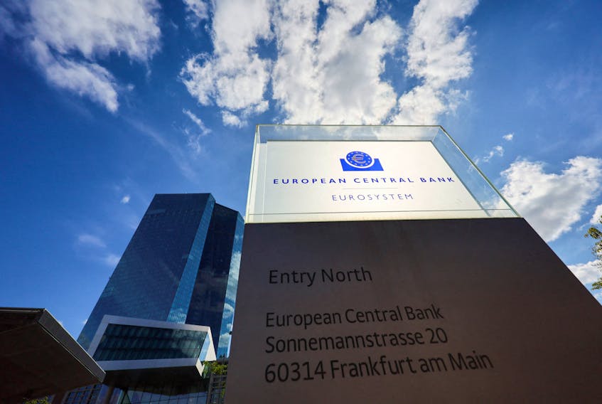 FILE PHOTO: A view shows the board of the European Central Bank (ECB) building in Frankfurt, Germany, September 14, 2023. REUTERS/Wolfgang Rattay/File Photo
