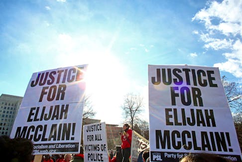 FILE PHOTO: Protesters gather for a rally to call for justice for Elijah McClain in Denver, Colorado, U.S., November 21, 2020.  REUTERS/Kevin Mohatt/File Photo