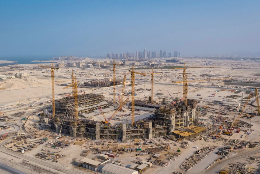 FILE PHOTO: A general view of the construction site of Lusail Stadium that will host the 2022 FIFA World Cup final, with seating capacity of 80,000, in Lusail City, north of central Doha, Qatar September 19, 2018. Picture taken September 19, 2018. Qatar Supreme Committee for Delivery and Legacy /Handout via REUTERS ATTENTION EDITORS - THIS PICTURE WAS PROVIDED BY A THIRD PARTY./File Photo