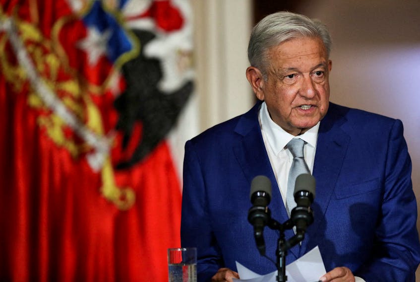 FILE PHOTO: Mexico's President Andres Manuel Lopez Obrador and Chile's President Gabriel Boric (not pictured) deliver a statement to the media at La Moneda government palace in Santiago, Chile, September 10, 2023. REUTERS/Ivan Alvarado//File Photo