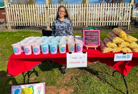 Ten-year-old Ava Greencorn sells her cotton candy and popcorn at Kool Breeze Farms recently during a  pumpkin weigh-off. - Contributed/Facebook