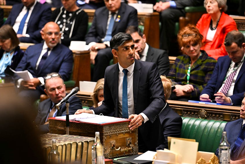British Prime Minister Rishi Sunak makes a statement on Israel and Palestinians at the House of Commons in London, Britain September 16, 2023. UK Parliament/Maria Unger/Handout via REUTERS ATTENTION EDITORS - THIS IMAGE HAS BEEN SUPPLIED BY A THIRD PARTY. MANDATORY CREDIT. IMAGE MUST NOT BE ALTERED.