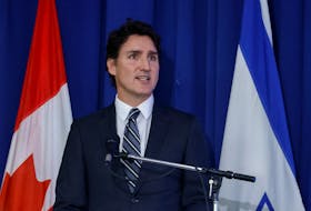 Canadian Prime Minister Justin Trudeau makes remarks during a pro-Israel rally at the Soloway Jewish Community Centre in Ottawa, Ontario, Canada October 9, 2023.