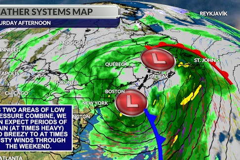 It will be another wet and, at times, breezy to windy weekend with low-pressure moving across the region.