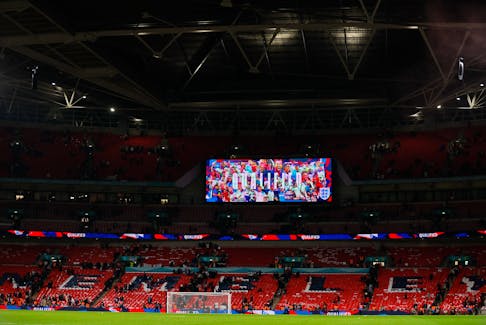 Soccer Football - Euro 2024 Qualifier - Group C - England v Italy - Wembley Stadium, London, Britain - October 17, 2023 General view of the big screen after the match as England qualify for Euro 2024 Action Images via Reuters/Andrew Couldridge