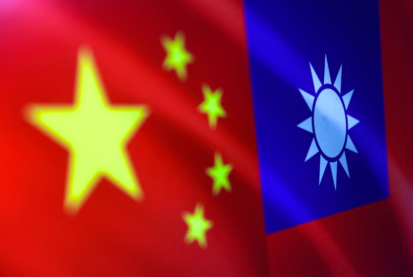 Chinese and Taiwanese flags are seen in this illustration, August 6, 2022.