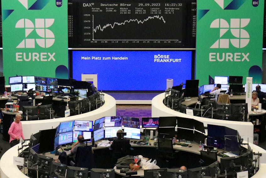 (Reuters) - European stocks started the final quarter of 2023 with modest gains on Monday, as the U.S. avoided a federal government shutdown, while investors focussed on factory activity data for