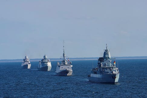 Navy ships sail during the Northern Coasts 2023 exercise in the Baltic Sea, September 18, 2023.