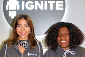 Andrea Escober, left, integration and retention coordinator with Ignite Fredericton, and Doyin Somorin, manager of integration and retention, believe the organization's Integration Success Program helps upper-level international students build necessary skills for post-secondary success.