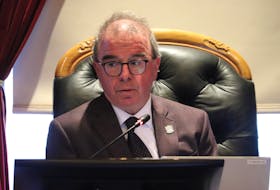 Charlottetown Mayor Philip Brown sits at the Oct. 10 Charlottetown council meeting, where councillors voted 9-0 to send a letter Brown wrote about the housing accelerator fund to Federal Housing Minister Sean Fraser. - Logan MacLean • The Guardian
