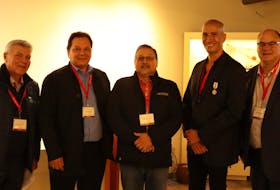 Truro Mayor Bill Mills, Robert Bernard, Chief Bob Gloade, Jarvis Googoo, and MLA Dave Ritcey seen here at the Millbrook Culture and Heritage Centre. AIEDIRP presented its report on Indigenous tourism in Atlantic Canada and the benefits it would bring to the region. ANGELA CAPOBIANCO