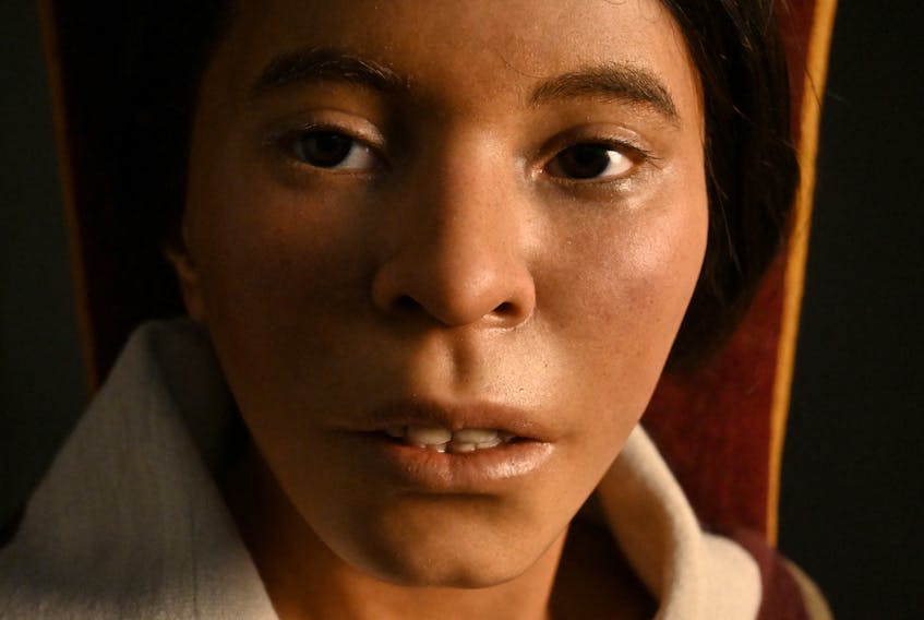 The face, reconstructed using three-dimensional technology, of a girl who was sacrificed over 500 years ago and whose frozen body was discovered in 1995, is pictured at the Catholic University of Santa Maria, in Arequipa, Peru October 23, 2023. Universidad Catolica de Santa Maria/Handout via REUTERS