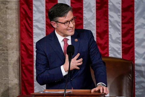 Newly elected Speaker of the House Mike Johnson (R-LA) addresses the U.S. House of Representatives after he was elected to be the new Speaker at the U.S. Capitol in Washington, U.S., October 25, 2023.