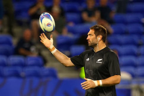 FILE PHOTO:Rugby Union - Rugby World Cup 2023 - Pool A - New Zealand v Italy - Groupama Stadium, Lyon, France - September 29, 2023 New Zealand's Sam Whitelock during the warm up before the match