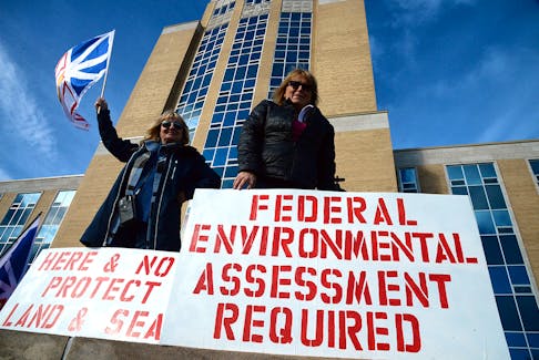 A rally was held at Confederation Building Friday by people concerned about the environmental impacts of the World Energy GH2 Nujio’qonik wind/hydrogen/ammonia project on the Port au Port Peninsula. Keith Gosse/The Telegram