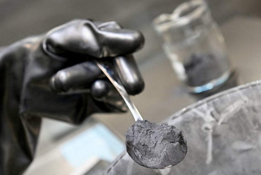 Graphite powder, used for battery paste, is pictured in a Volkswagen pilot line for battery cell production in Salzgitter, Germany, May 18, 2022.