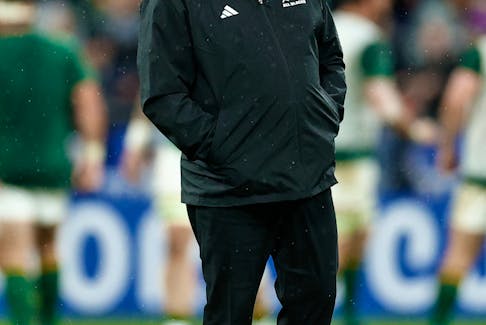 Rugby Union - Rugby World Cup 2023 - Final - New Zealand v South Africa - Stade de France, Saint-Denis, France - October 28, 2023 New Zealand head coach Ian Foster during the warm up before the match