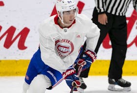 Canadiens prospect Logan Mailloux is seen during training camp in Brossard last month.