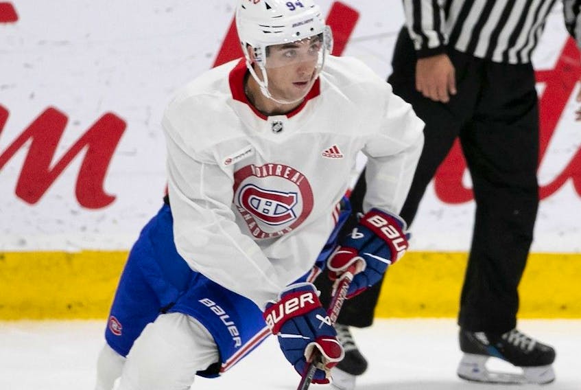 Canadiens prospect Logan Mailloux is seen during training camp in Brossard last month.