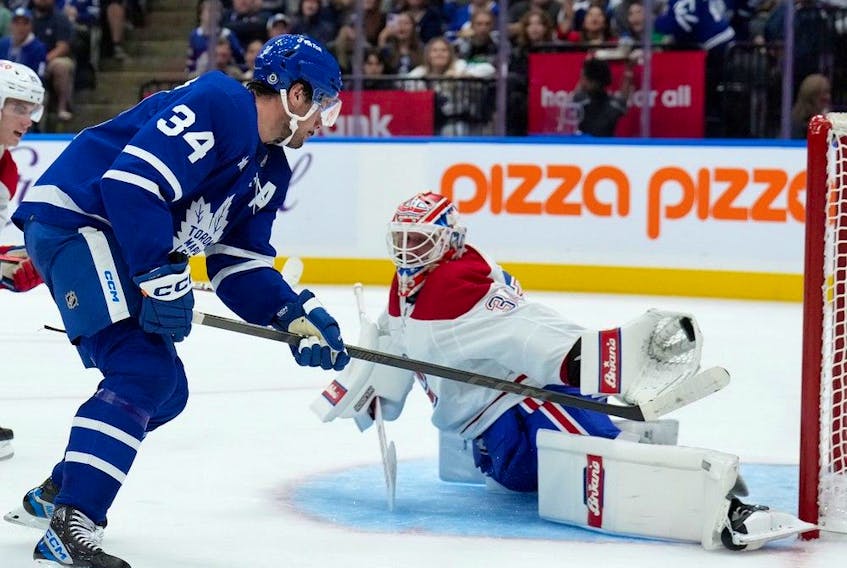 Canadiens goaltender Jake Allen robs Maple Leafs star Auston Matthews of a sure goal game Monday night in Toronto.