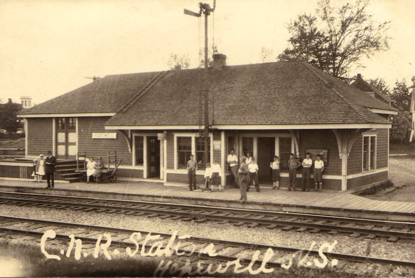 In 1866, the Intercolonial Railway was constructed through Hopewell. Pictured is the train station near the center of the village. In 1889, the train jumped the tracks, injuring several people. Contributed