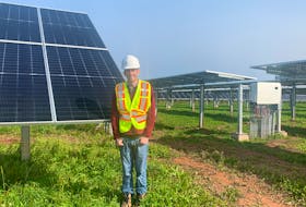 Engineering project manager Spencer Long said he is looking forward to tracking the differences between the two types of solar panels installed in the Slemon Park Microgrid. Caitlin Coombes • Local Journalism Initiative Reporter