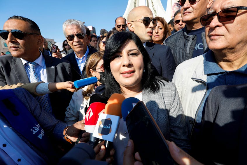 TUNIS (Reuters) - Tunisian police arrested Abir Moussi, a prominent opponent of President Kais Saied, at the entrance to the presidential palace on Tuesday, her lawyer and an aide said. "What happened