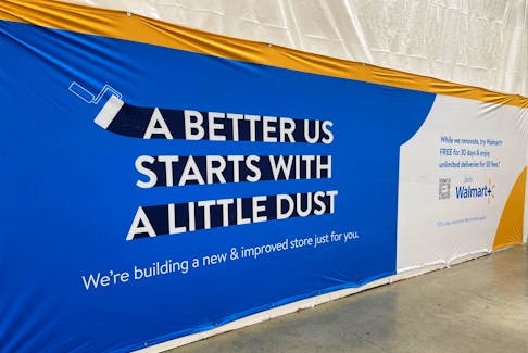 A sign informing customers of store upgrade efforts is pictured at Walmart's newly remodeled Supercenter, in Secaucus, New Jersey, U.S., June 7, 2023.