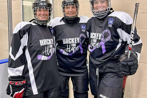 PHOTO CAPTION: Event organizers, Kim Ramsay (left), Jen Buffett (middle) and Sharon “Shay” Needham pictured at the first-ever Hockey for Hope at the HRM 4-Pad in Bedford. PHOTO CREDIT: Contributed