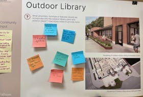 Participants post their suggestions for the outdoor library space. Many attendees were very excited about having an outdoor space to enjoy attached to the library. ANGELA CAPOBIANCO