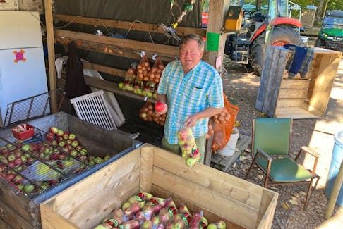 Doug Gates says he's hopeful the remnants of tropical storm Philippe will spare the apple crop when it comes through Nova Scotia this weekend. Growers escaped serious damage from post-tropical storm Lee three weeks ago, but thee is still 25 to 50 per cent of most crops on the trees with picking of later varieties running into early November. - Ian Fairclough