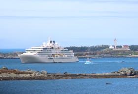 The Silver Endeavour, anchored at the mouth of Yarmouth harbour near the Cape Forchu Lighthouse, during an Oct. 5 port of call visit to Yarmouth. ANGELA LEBLANC PHOTO